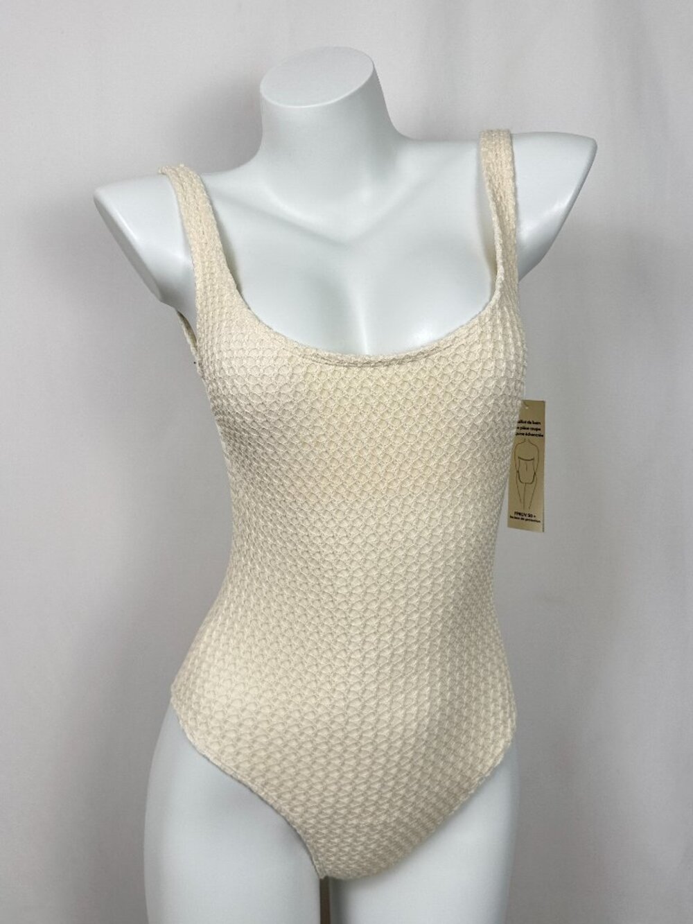 No Boundaries Womens Crochet One Piece Swimsuit Ivory White XS TP NWT UPF 50+